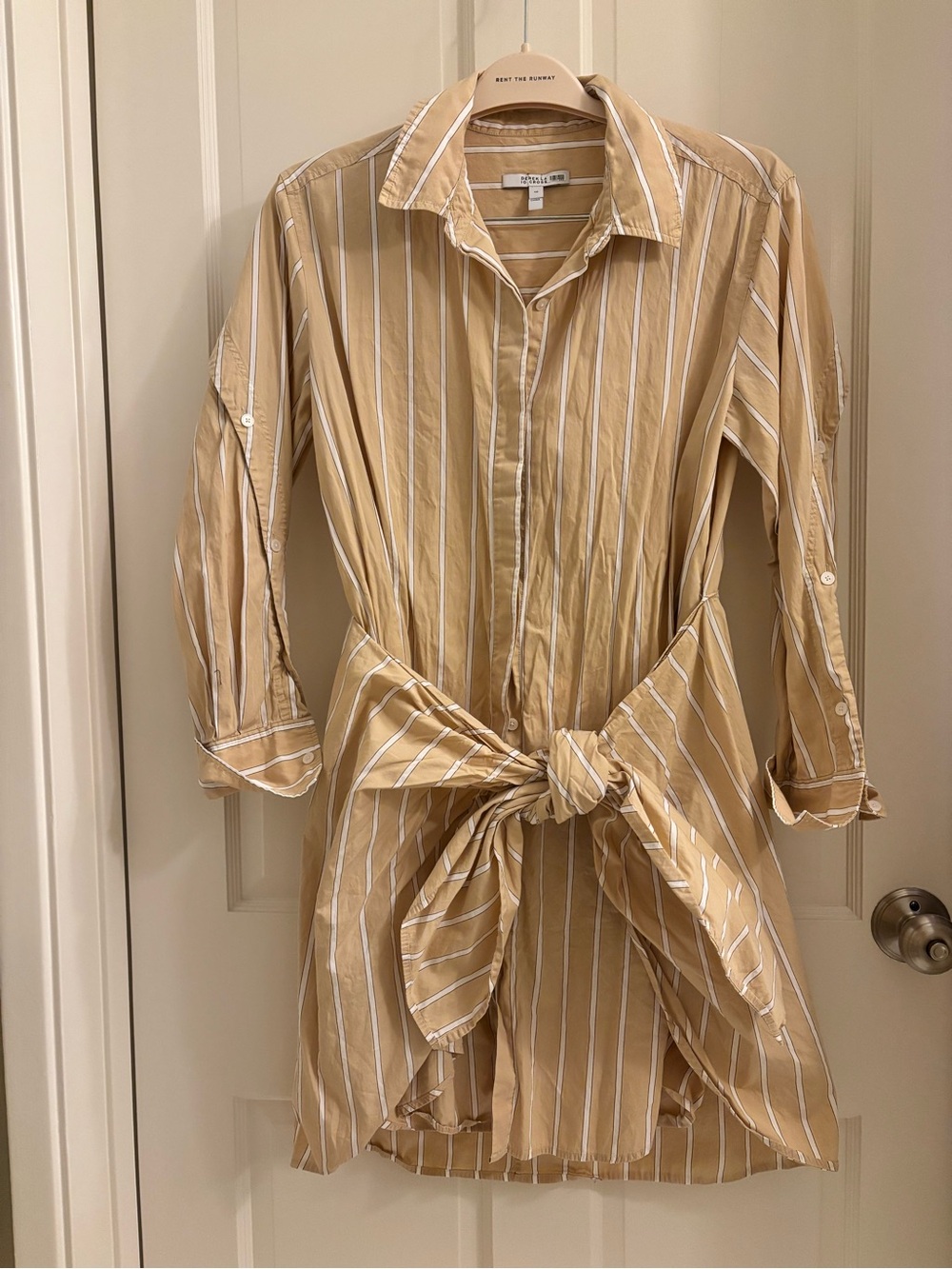 10 Crosby Derek Lam Striped Tie-Waist Shirt Dress sz 10
